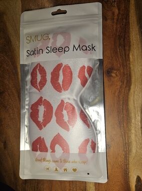 Satin Sleep Mask - White with Red Lip Print